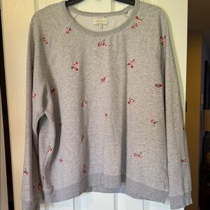 Lucky Brand Gray Floral Crew Neck Sweater